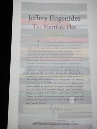 The Marriage plot. Jeffrey Eugenides.